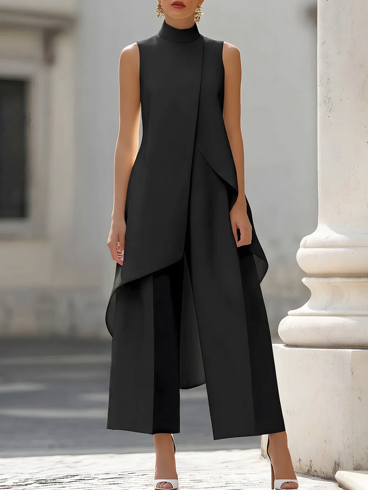 Asymmetric Layered Sleeveless Top &amp; Wide-Leg Pants Set