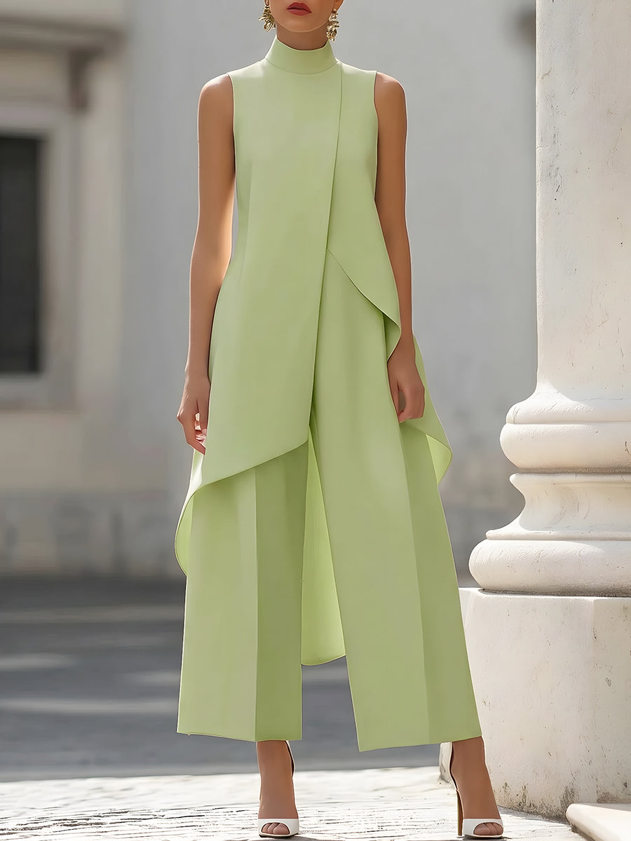 Asymmetric Layered Sleeveless Top &amp; Wide-Leg Pants Set