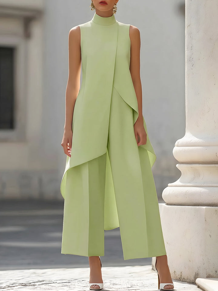 Asymmetric Layered Sleeveless Top &amp; Wide-Leg Pants Set
