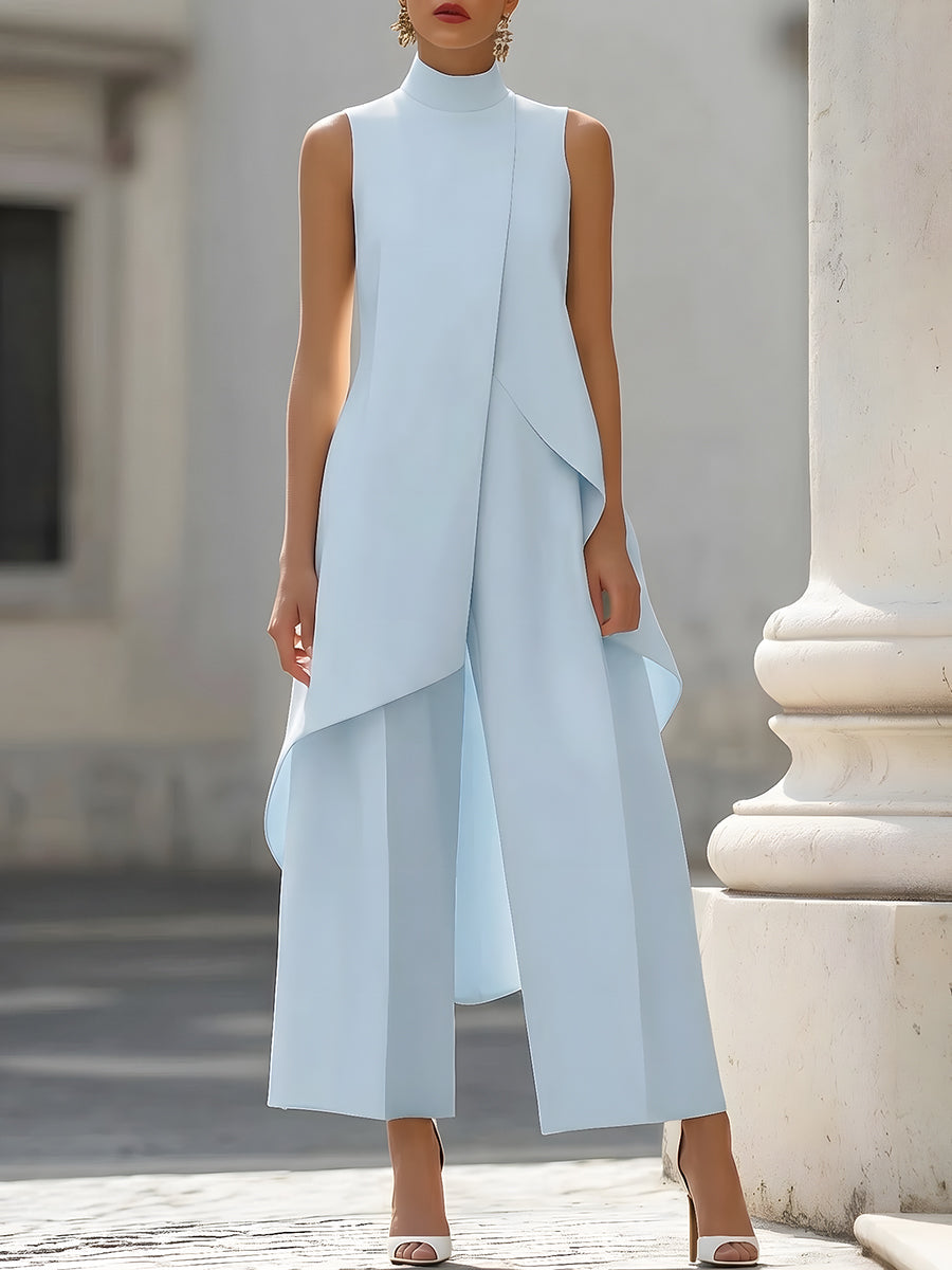 Asymmetric Layered Sleeveless Top &amp; Wide-Leg Pants Set