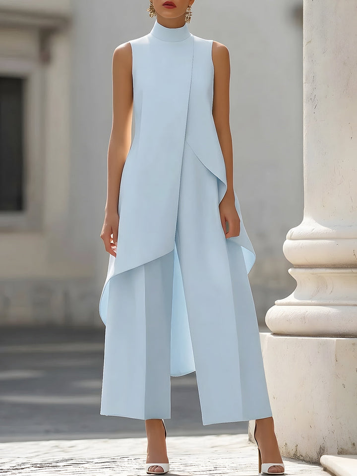 Asymmetric Layered Sleeveless Top &amp; Wide-Leg Pants Set