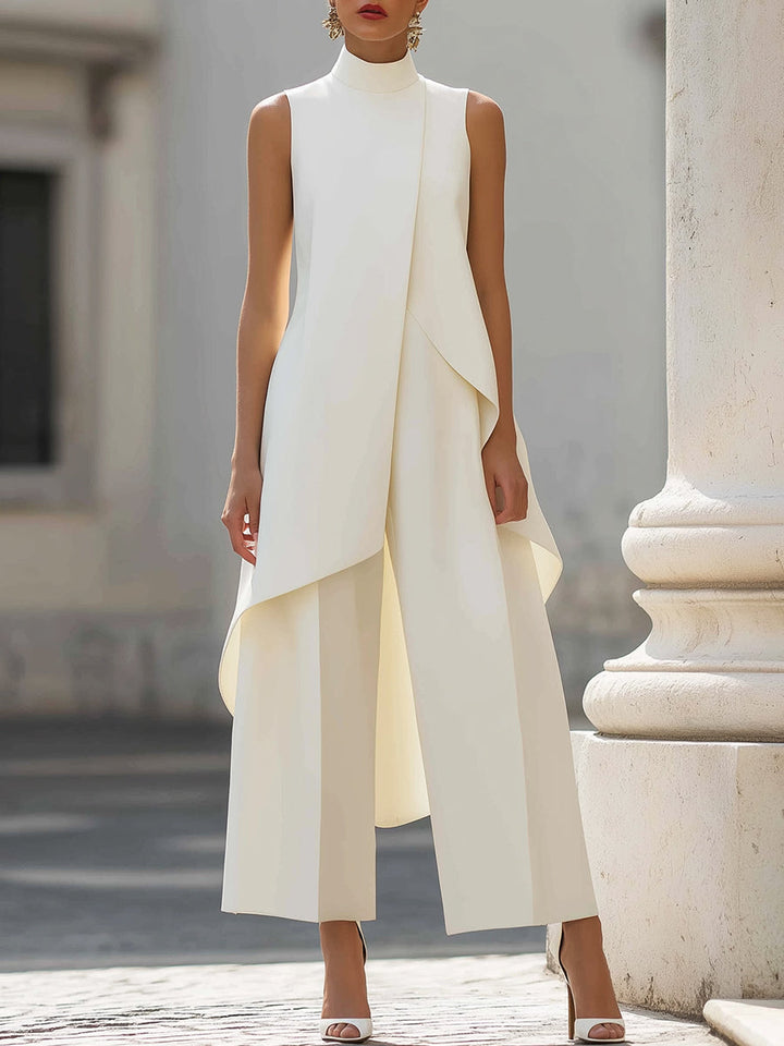 Asymmetric Layered Sleeveless Top &amp; Wide-Leg Pants Set