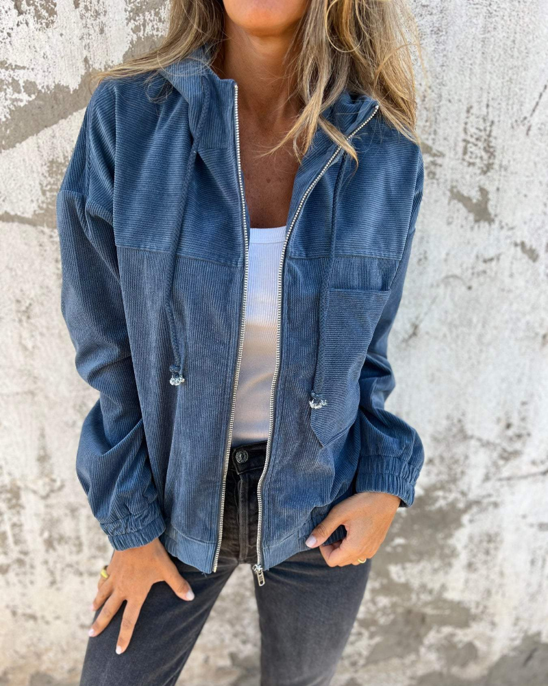 ELLA™ | Corduroy Hooded Zip Jacket
