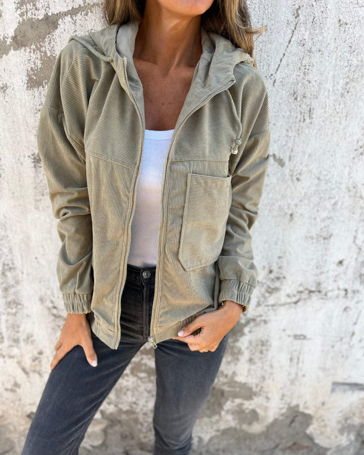 ELLA™ | Corduroy Hooded Zip Jacket