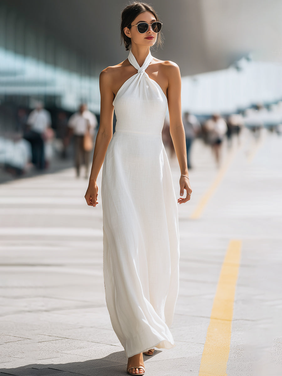 Twist Halter Neck Flowing Maxi Dress