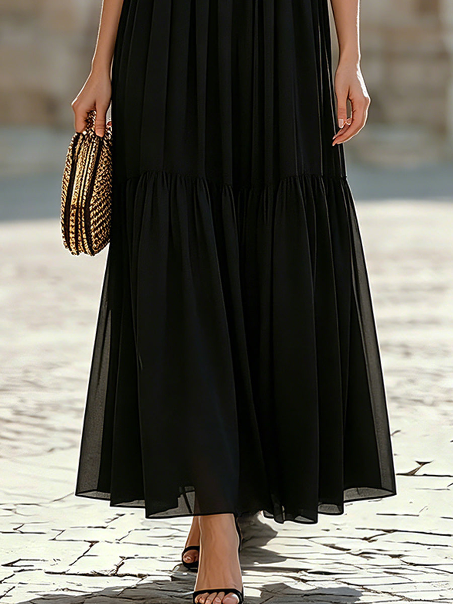 Spaghetti-Strap Tiered Chiffon Maxi Dress