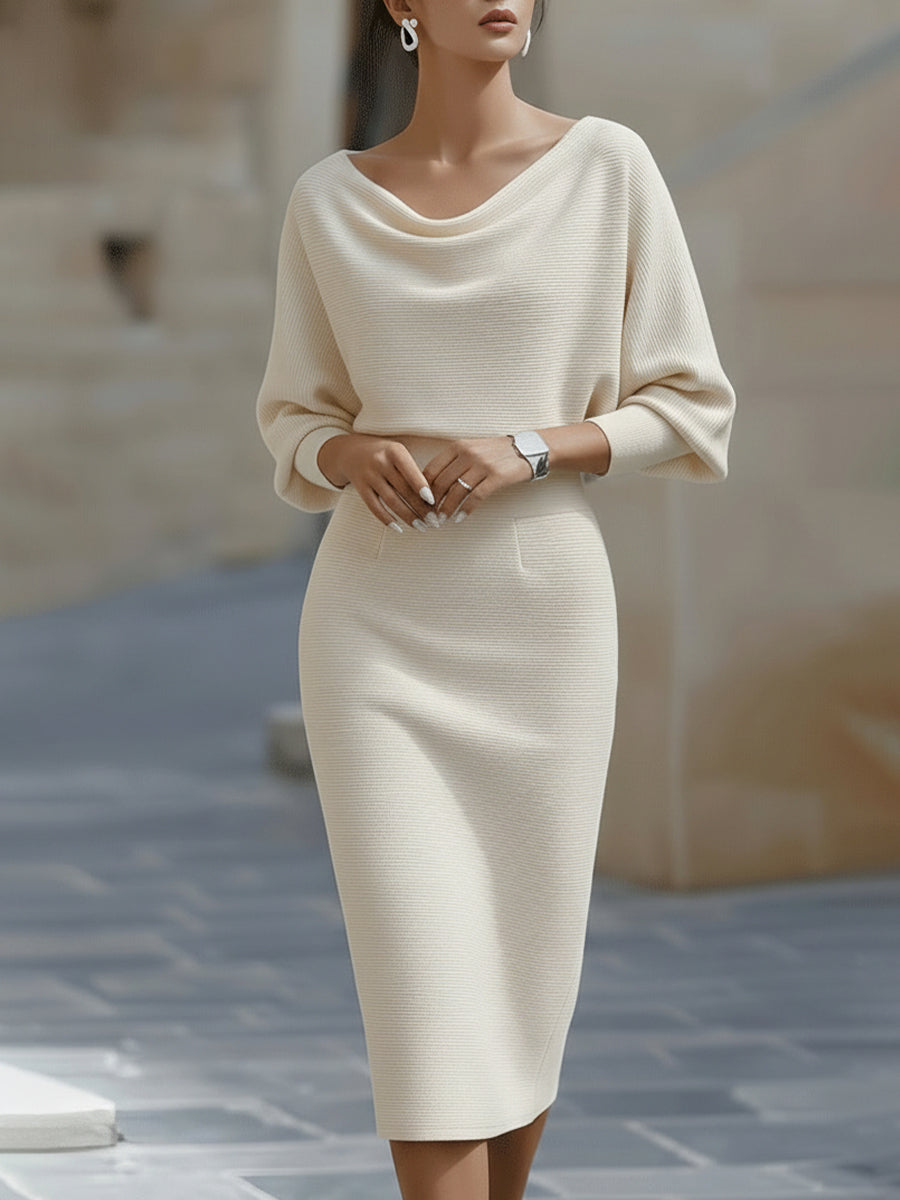 White Draped Batwing Midi Dress