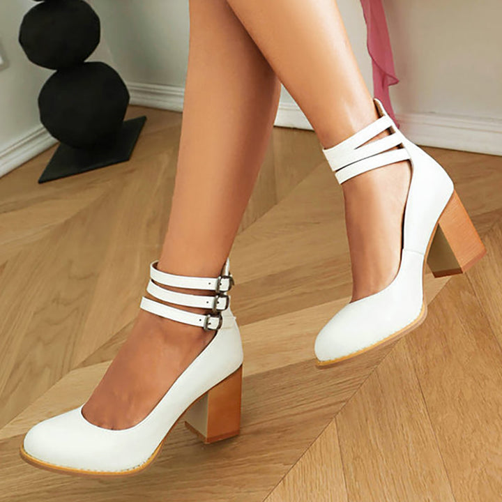 Caa™ | Smooth sandals with ankle strap and thick heel
