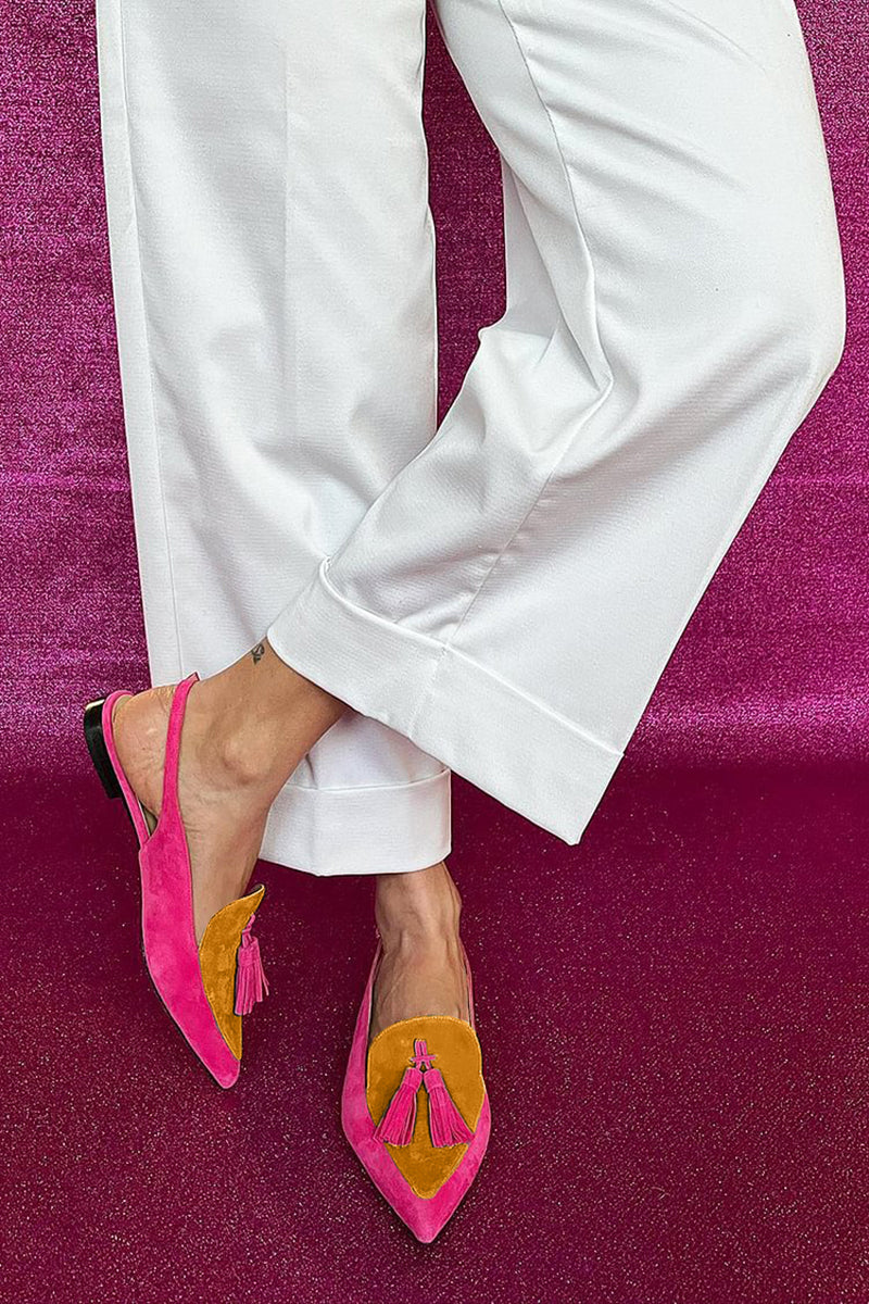 Rosaa™ | Colorful ballet flats with fringes and decorative ankle strap