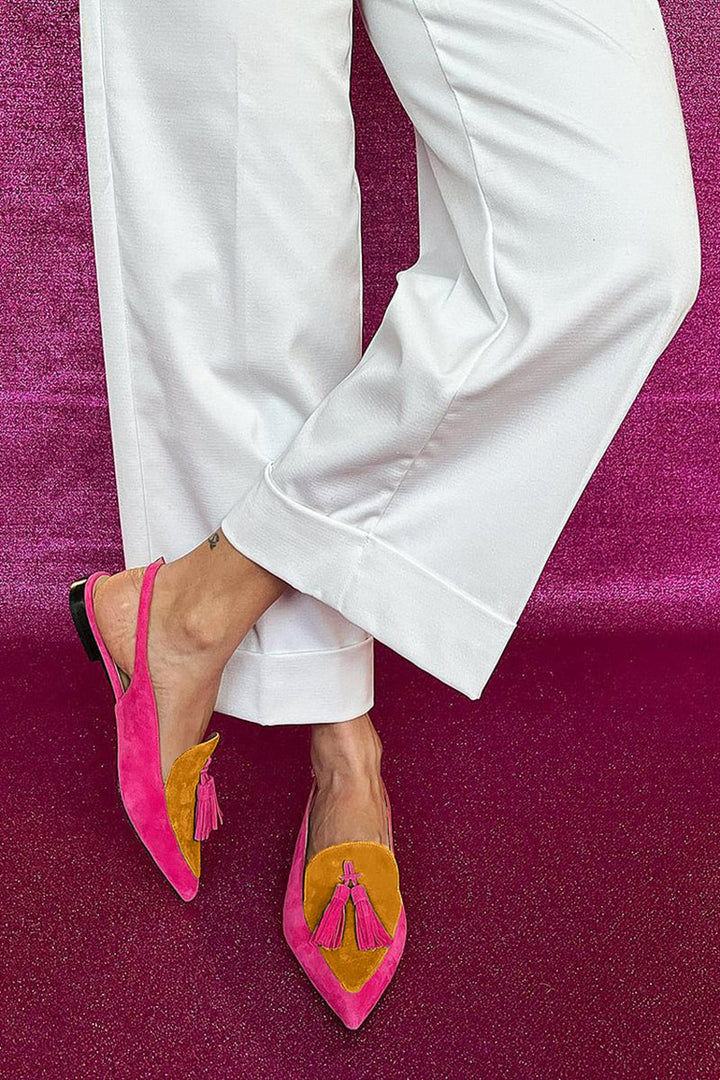 Rosaa™ | Colorful ballet flats with fringes and decorative ankle strap